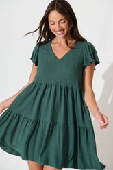 Green Linen Blend Smock Dress from Tahiti